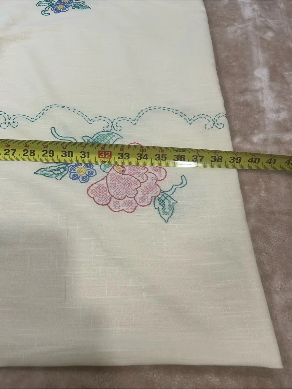 Vintage Style Floral Embroidered Tablecloth Rectangle 78x58” Cottagecore